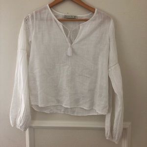 abercrombie white embroidered tie up blouse